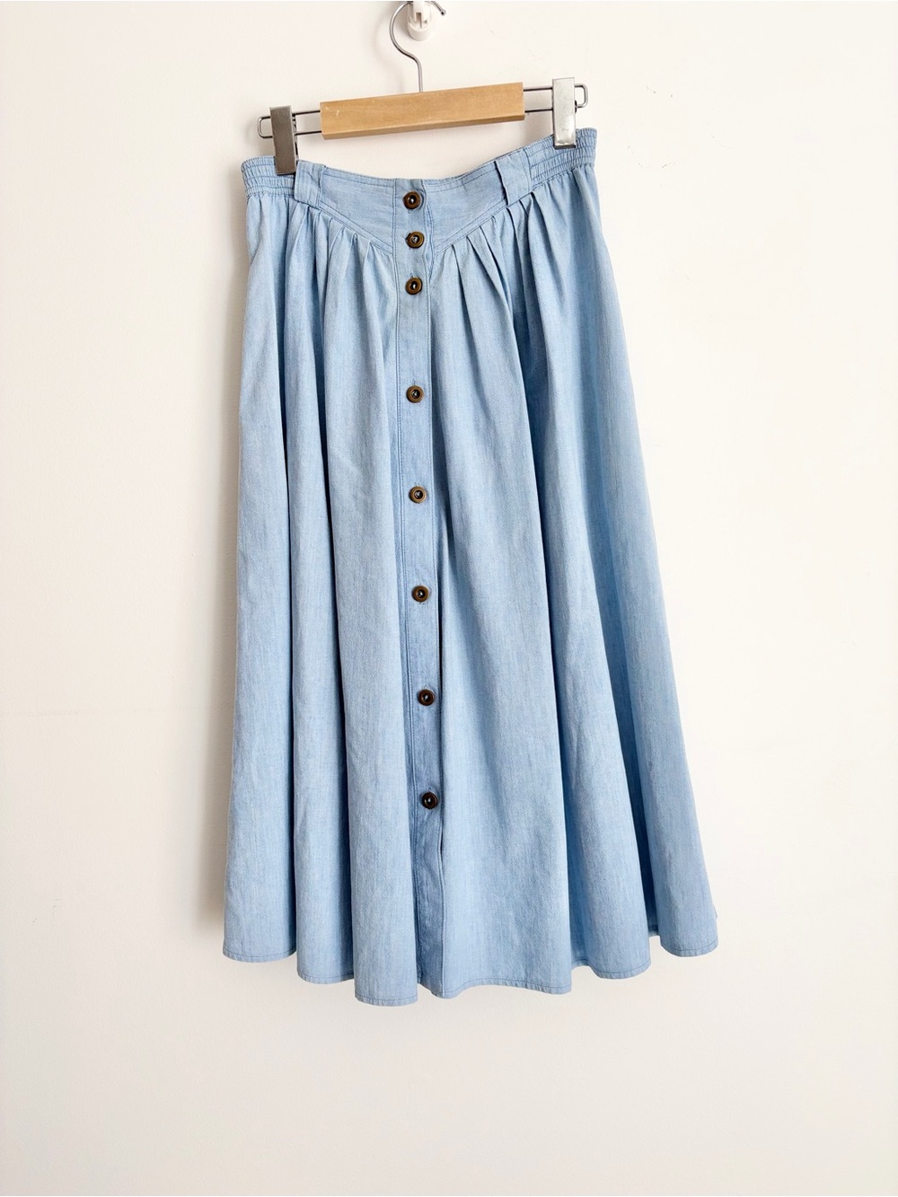 Marks & Spencer Light Blue A-Line Button-Front Skirt - Picture 2 of 7